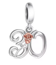 Load image into Gallery viewer, Birthday 21 -60 Years old Rose Dangle Charm