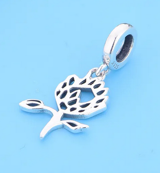 Rose Flower Dangle Charm | Zinc Alloy Charm For Pandora, Chamilia & European Charm Bracelets