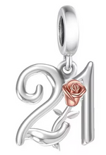 Load image into Gallery viewer, Birthday 21 -60 Years old Rose Dangle Charm
