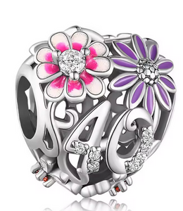40 Daisy Heart Birthday Charm