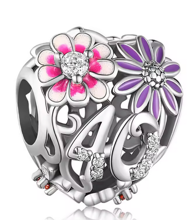 40 Daisy Heart Birthday Charm