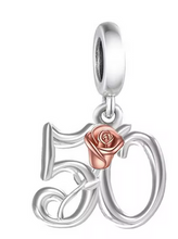 Load image into Gallery viewer, Birthday 21 -60 Years old Rose Dangle Charm
