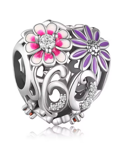 60 Daisy Heart Birthday Charm