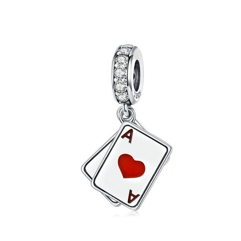 925 Sterling Silver Aces Playing Cards Dangle Charm
