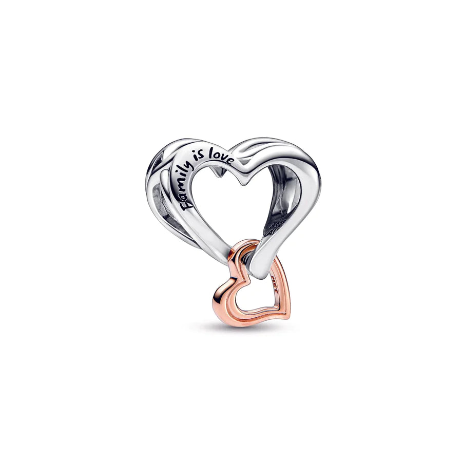 925 Sterling Silver Rose Gold Plated Family Heart Bead Charm