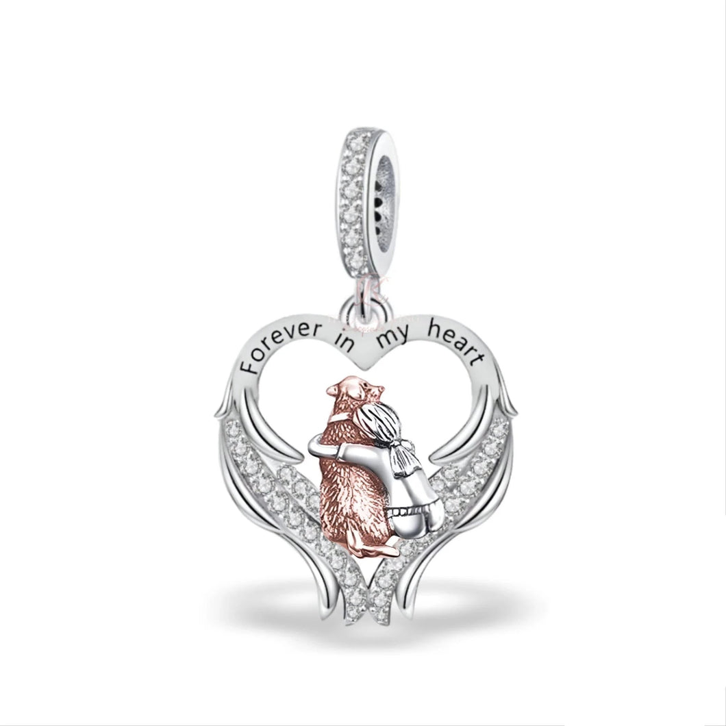 Angel Wings “ Forever in my heart” Dog and Girl Dangle Charm