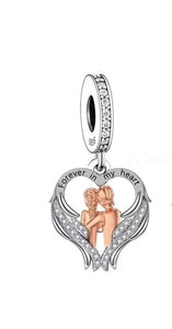 Two Tone Mom / Grandmom "Forever in my Heart" Angel Wings Dangle Charm