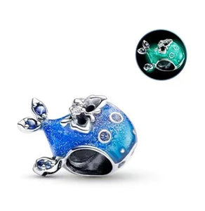 Glow-in-the-dark Blue Enamel Whale Bead Charm