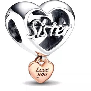 Two Tone Sister Heart Bead Charm
