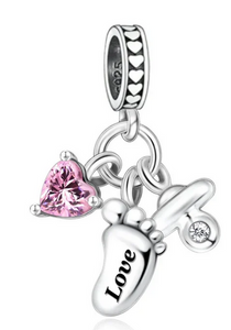 Baby Girl Pacifier and Foot Dangle Charm