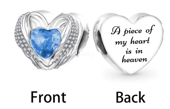 Blue CZ Heart Wing Charm