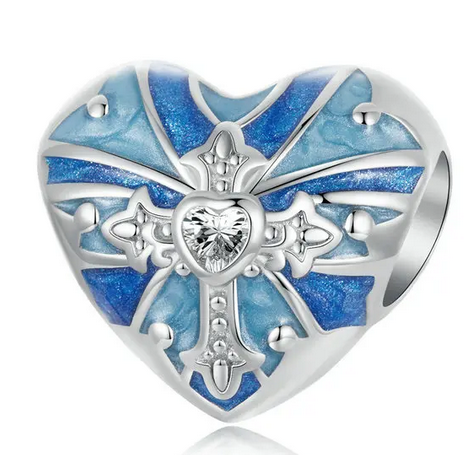 Blue Enamel Cross Heart Charm