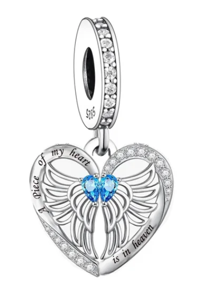Blue Heart Wing Dangle Charm
