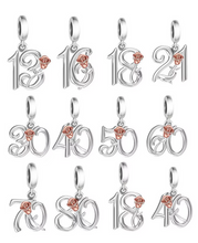 Load image into Gallery viewer, Birthday 21 -60 Years old Rose Dangle Charm

