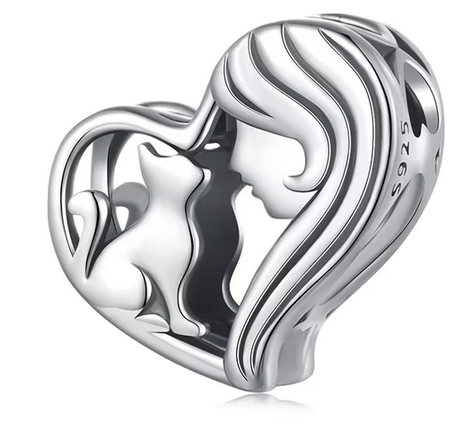 Cat & Girl Heart Charm