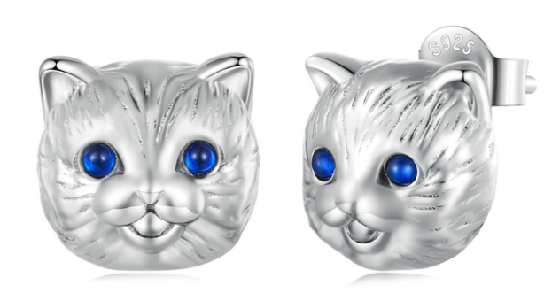 925 Sterling Silver Cute Cat Stud Earrings
