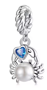 Silver Crab & Heart Charm