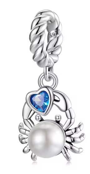 Silver Crab & Heart Charm