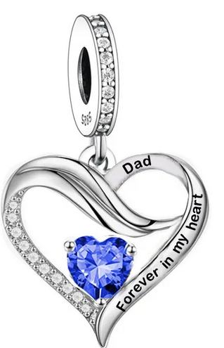 Dad Blue CZ Heart Dangle Cham