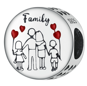 925 Sterling Silver Loving Family Round Charm