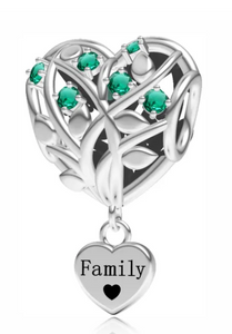 Green CZ Family Heart Charm