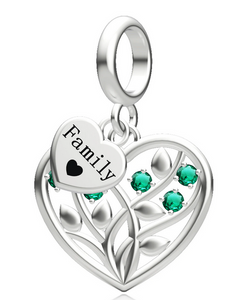 Green CZ Family Heart Dangle Charm