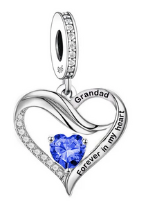 925 Sterling Silver Grand Dad Blue CZ Heart Dangle Charm