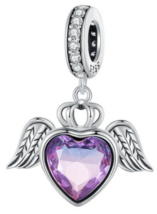 Purple Heart with Wings Dangle Charm