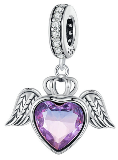 Purple Heart with Wings Dangle Charm