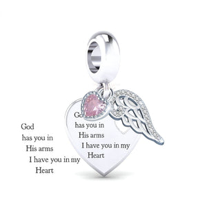 "God has you in His arms"Heart Dangle Charm