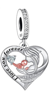 Mom & Angel Heart Wing Dangle Charm