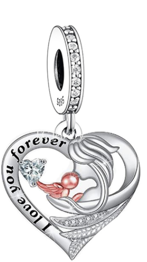 Mom & Angel Heart Wing Dangle Charm