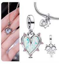 Load image into Gallery viewer, Friendship Opalescent Double Heart Dangle Charm
