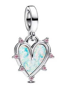 Friendship Opalescent Double Heart Dangle Charm