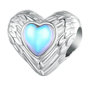 Silver Opal Heart Wing Charm