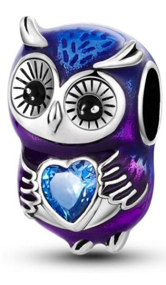 925 Sterling Silver Blue Enamel Owl Charm