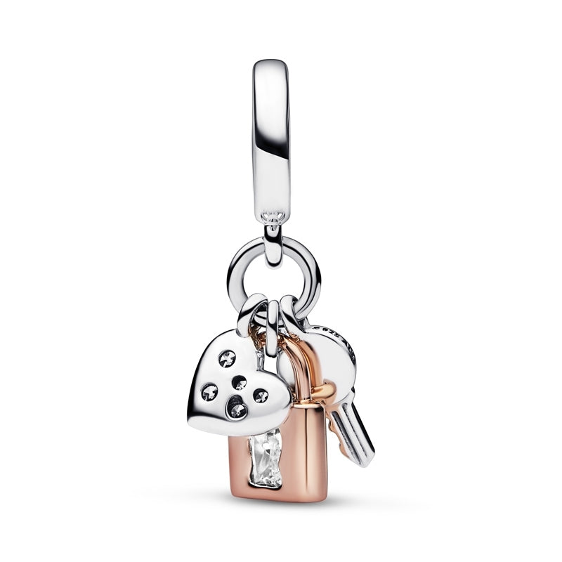 Two Toned Heart Key And Lock Dangle Charm