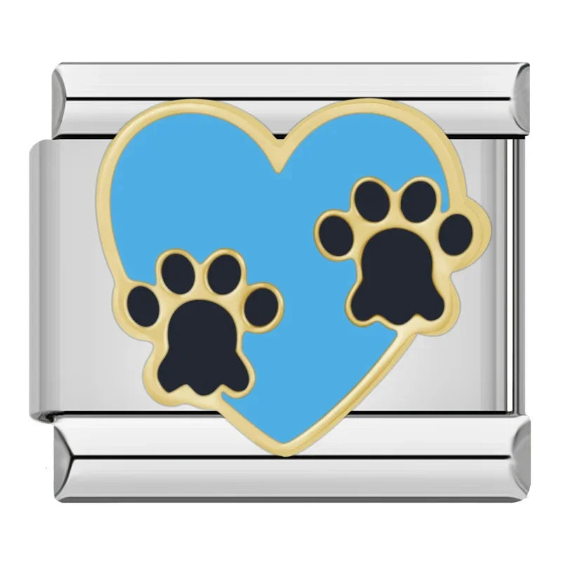 Blue Heart Dog Paw Prints Charm