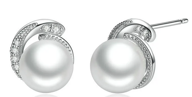 925 Sterling Silver White Pearl Push-back Stud Earrings