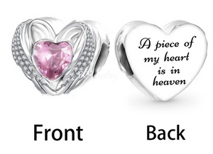Pink CZ Heart Wing Charm