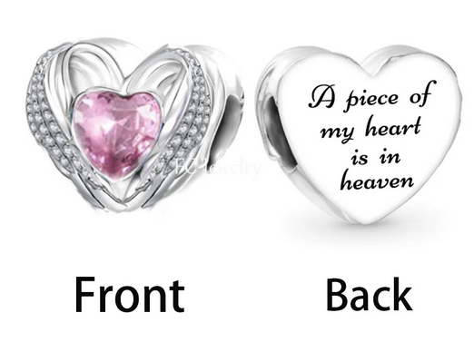 Pink CZ Heart Wing Charm