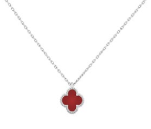 Clover Red Silver Necklace