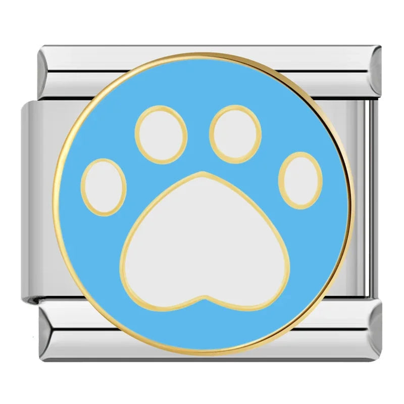Blue Round Paw Print Charm