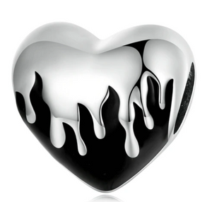 925 Sterling Silver Melt Black Heart Charm