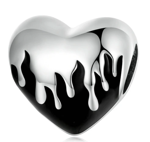 925 Sterling Silver Melt Black Heart Charm