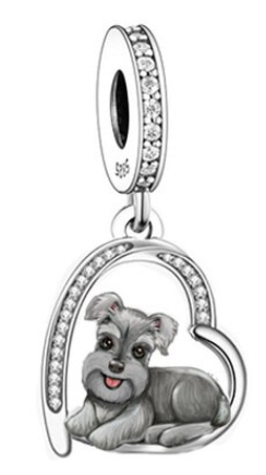 Schnauzer Dog Heart Dangle Charm