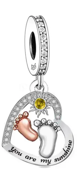 Baby Feet Sunshine Heart Dangle Charm