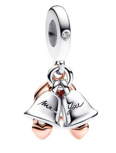 Rose Gold & Silver Wedding Bells Dangle Charm