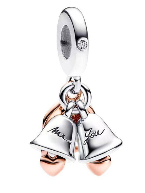 Rose Gold & Silver Wedding Bells Dangle Charm