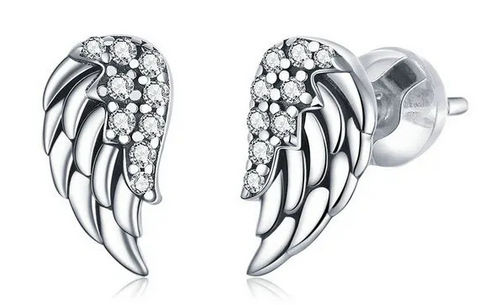 925 Sterling Silver CZ Wings Earrings